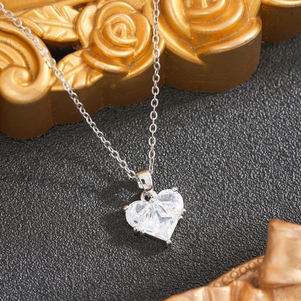 Gold-Plated Heart Pendant Necklace with Zirconia for Women