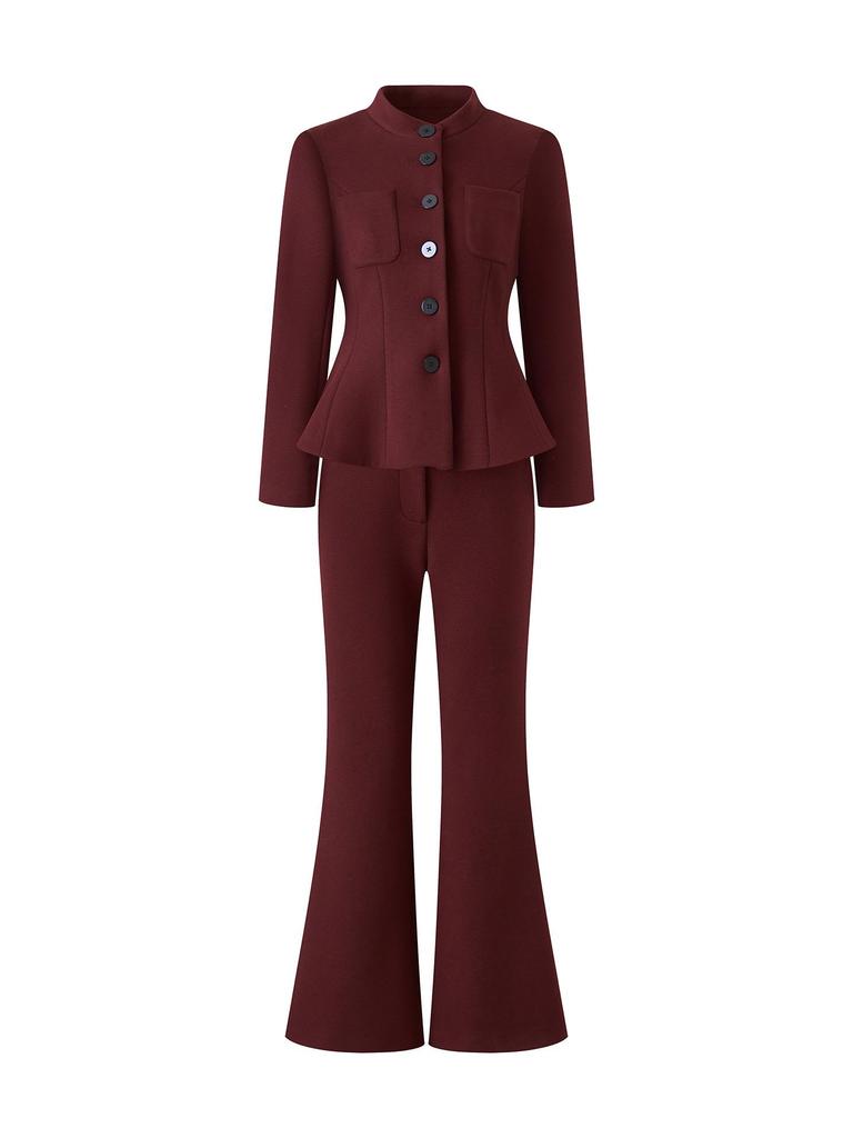 Nanyou Woolen Women's Waist-Cinched Blazer & Flared Pants Set - Goddess Style