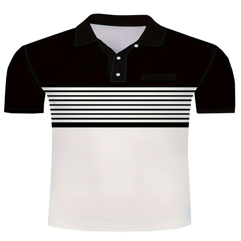 Men's Striped Design Color Blocked Short Sleeved Polo Shirt, Casual Style with Slight Elasticity Regular Fit Summer Top