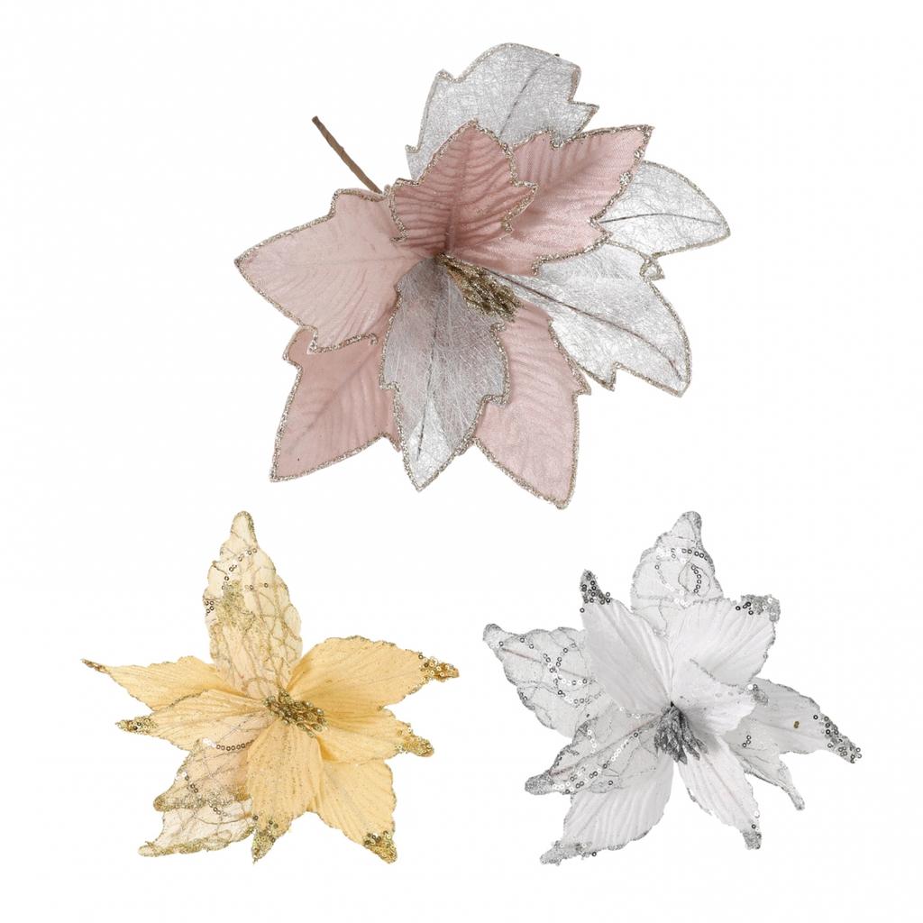 Cloth Plastic Christmas Poinsettia Cm Glitter Flower
