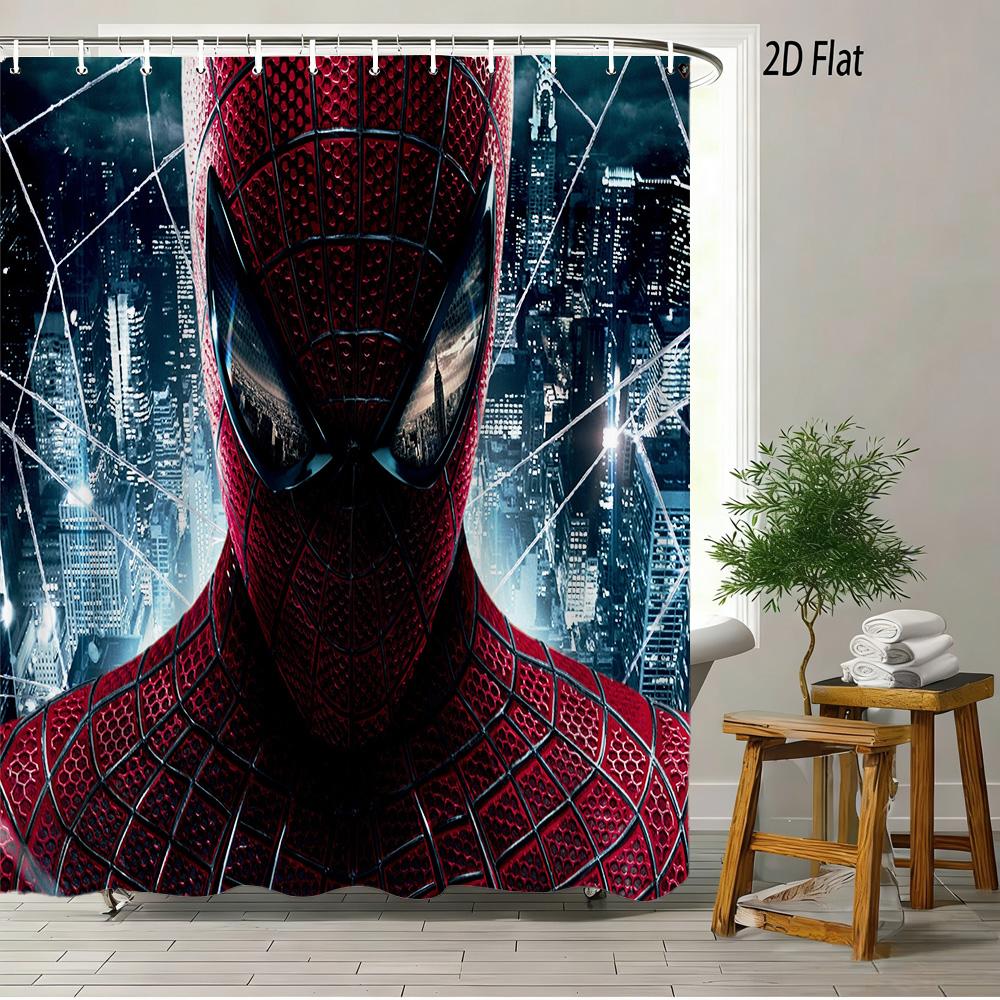 Spider-Man Red Web Pattern Waterproof Shower Curtain For Superhero Bathroom Decor