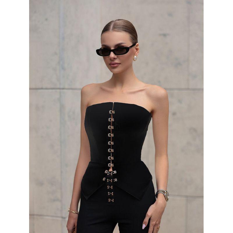 White Tube Top Top European and American 2025 Summer Metal Buckle Sleeve Top Sexy Slim Fit Tube Top Women Sexy Top