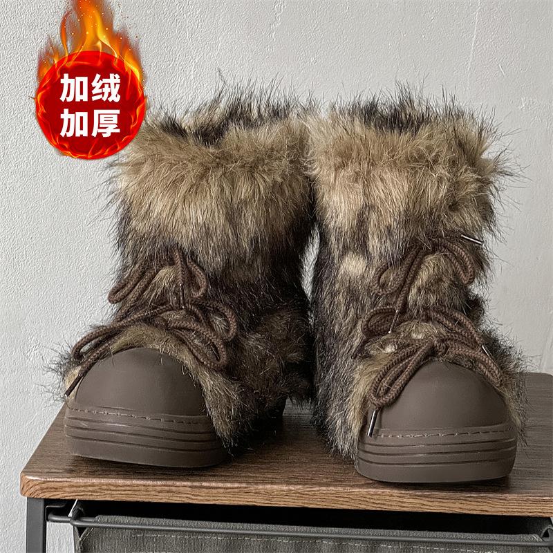 Thick-soled snow boots couple new winter warm wear large cotton shoes heightening piled thickened short boots