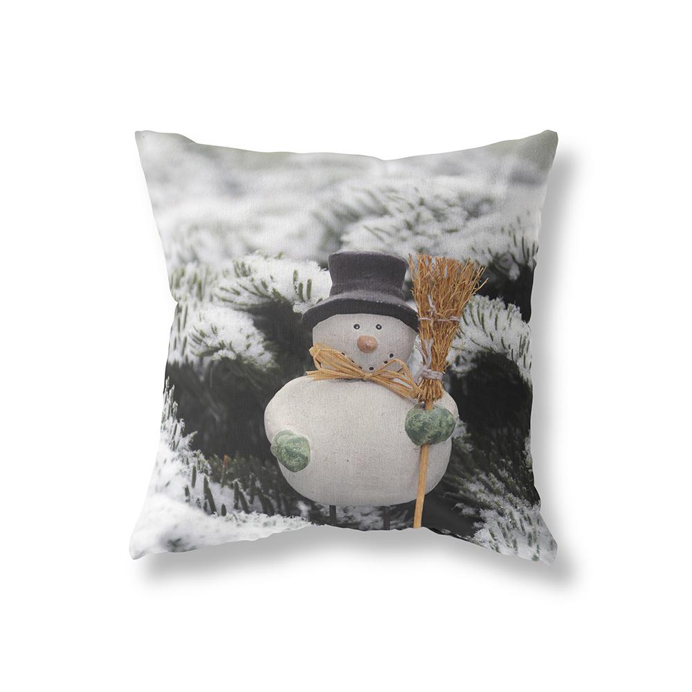 Merry Christmas Cute Snowman Print Pattern Polyester Cushion Cover Home Living Room Sofa Decoration Square Pillow Pillow Cover