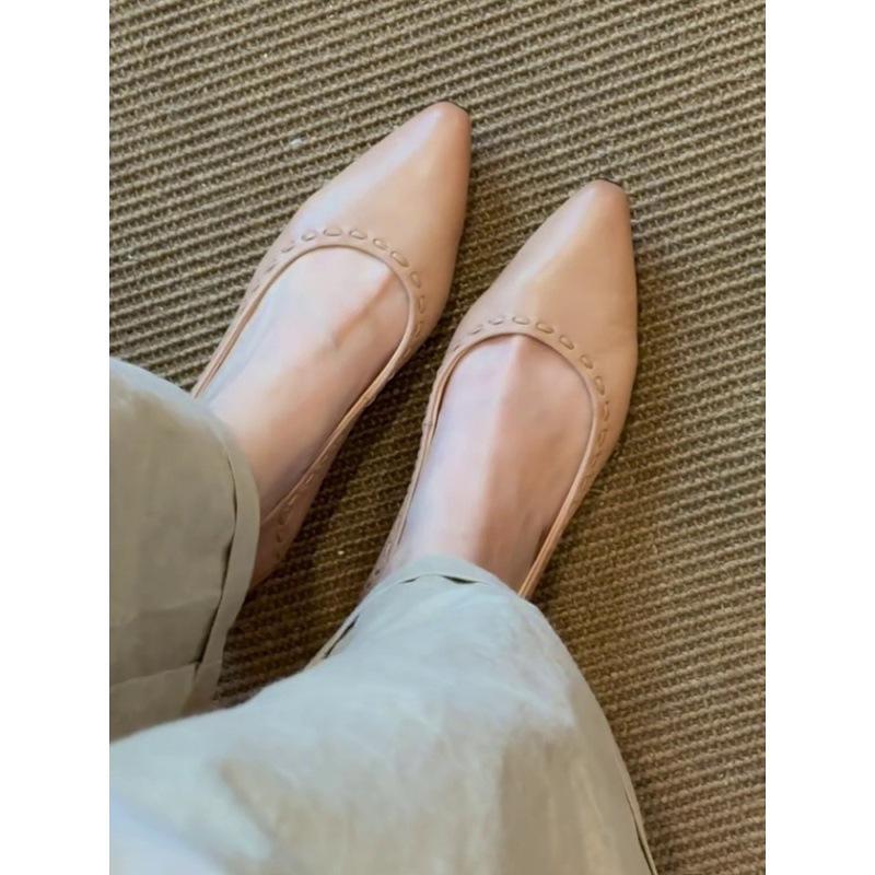 Leather Temperament Comfortable Pointed Shallow Mouth Single Shoes Women's Personality Fashion Versatile Commuter Low Heels