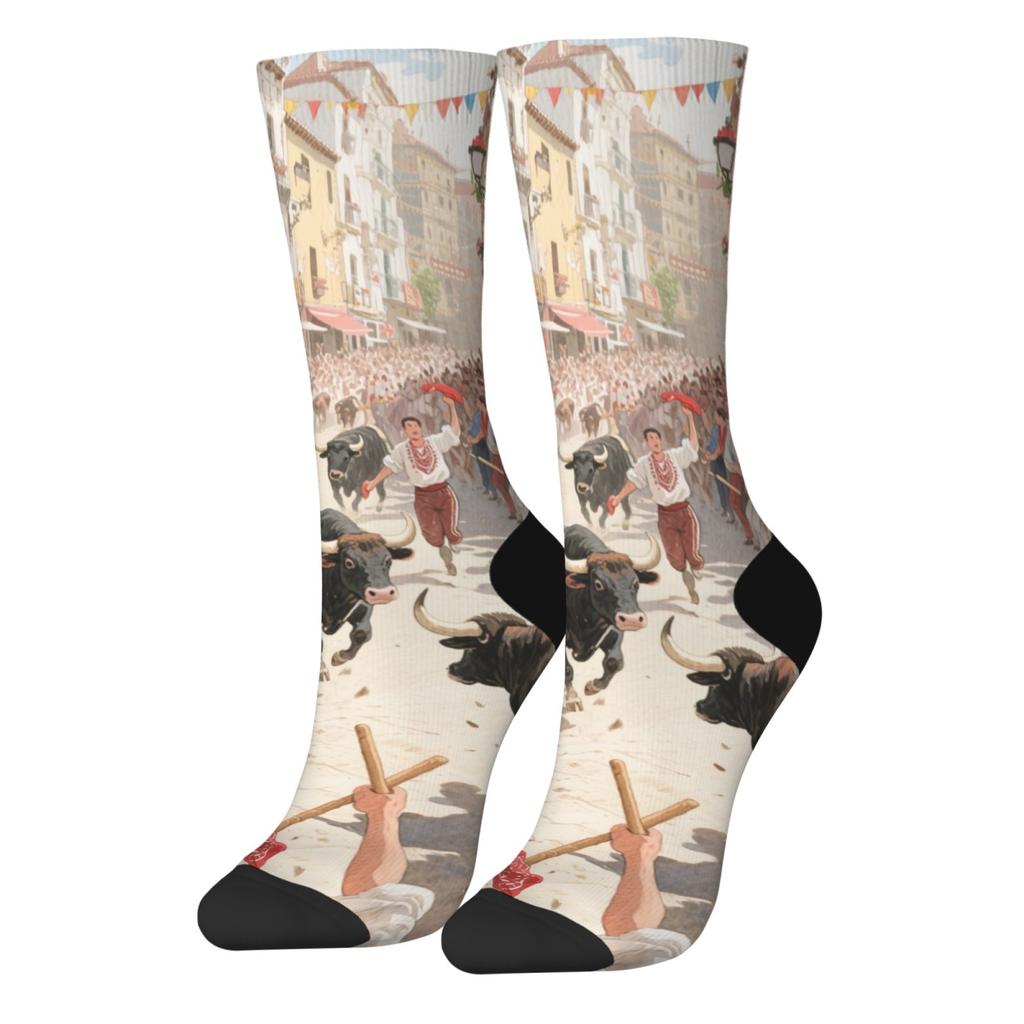 Spanish Cartoon Bull-running Festival Print Unisex Soft Skin-friendly Breathable Harajuku Style Daily Socks Hip-hop Novelty Gift
