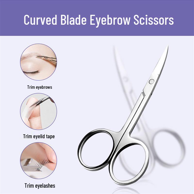Stainless Steel Eyelash and Eyebrow Trimming Scissors - Multifunctional, Portable Beauty Tool