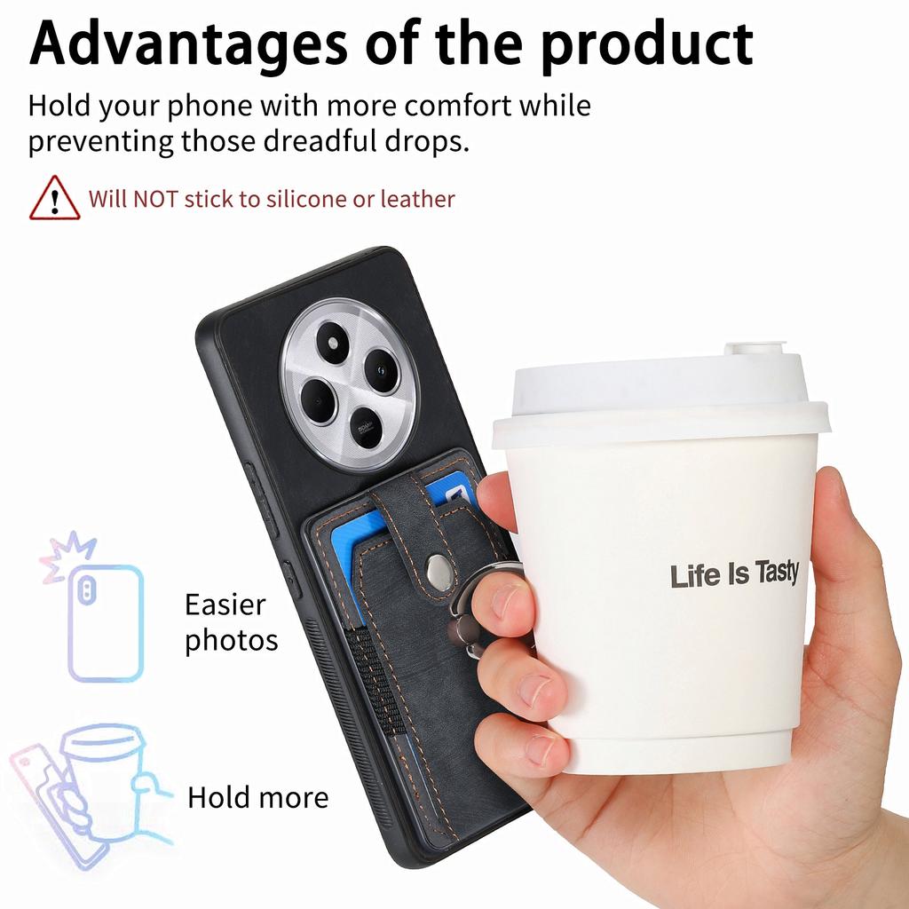 Kickstand Phone Case For Xiaomi Redmi 14C 4G/14R 5G/Poco C75 4G Leather+TPU Non-Slip Protective Cover Card Slots