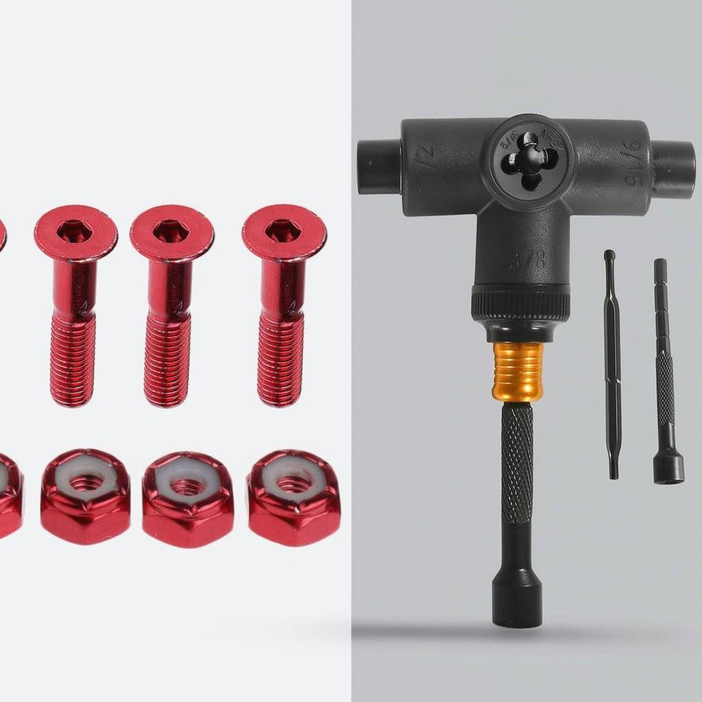 8pcs Replacement Skateboard Truck Hardware Set Longboard Screws Bolts Red T Handle Tool