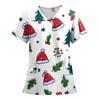 Women's Fashion Printed Short Sleeve V Neck Pattern Tops Pocket Working T-shirts