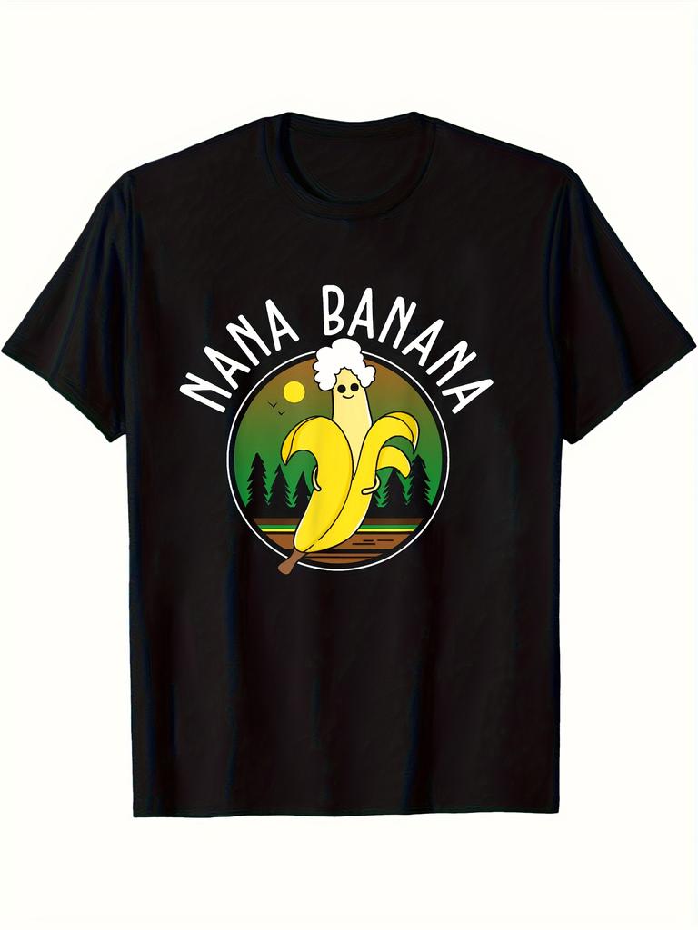 1pc Nana Banana Chef Banana Graphic T-Shirt - Humorous Kitchen Design, Soft Black Casual Tee for Men