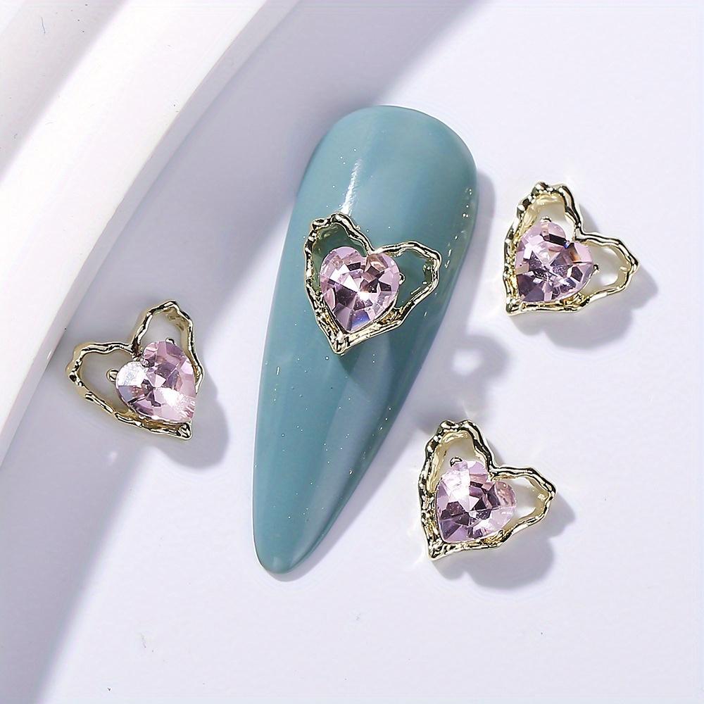 10 Stück Herz-Nagel-Charms mit Strasssteinen, Nailart-Zubehör zum Valentinstag, Nailart-Zubehör für Frauen und Mädchen, Nailart-Schmuck