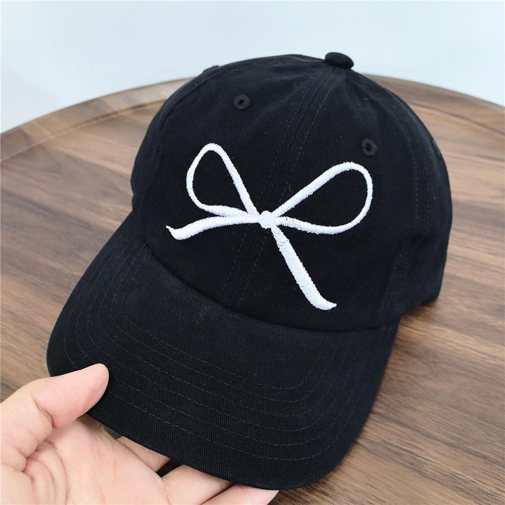 Chic Denim Baseball Cap with Bowknot & Embroidered Lettering - Adjustable, Sun-Protective Dad Hat for Women