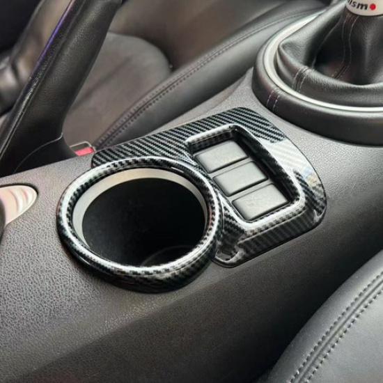 Carbon Fiber Style Inner Central Control Cup Holder Cover Trim For Nissan 370Z