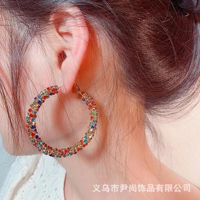 Color Copper-Plated Real Gold Earrings Light Luxury High-End Handmade Large Circle Earrings Full Of Diamonds Light Luxury Earrings