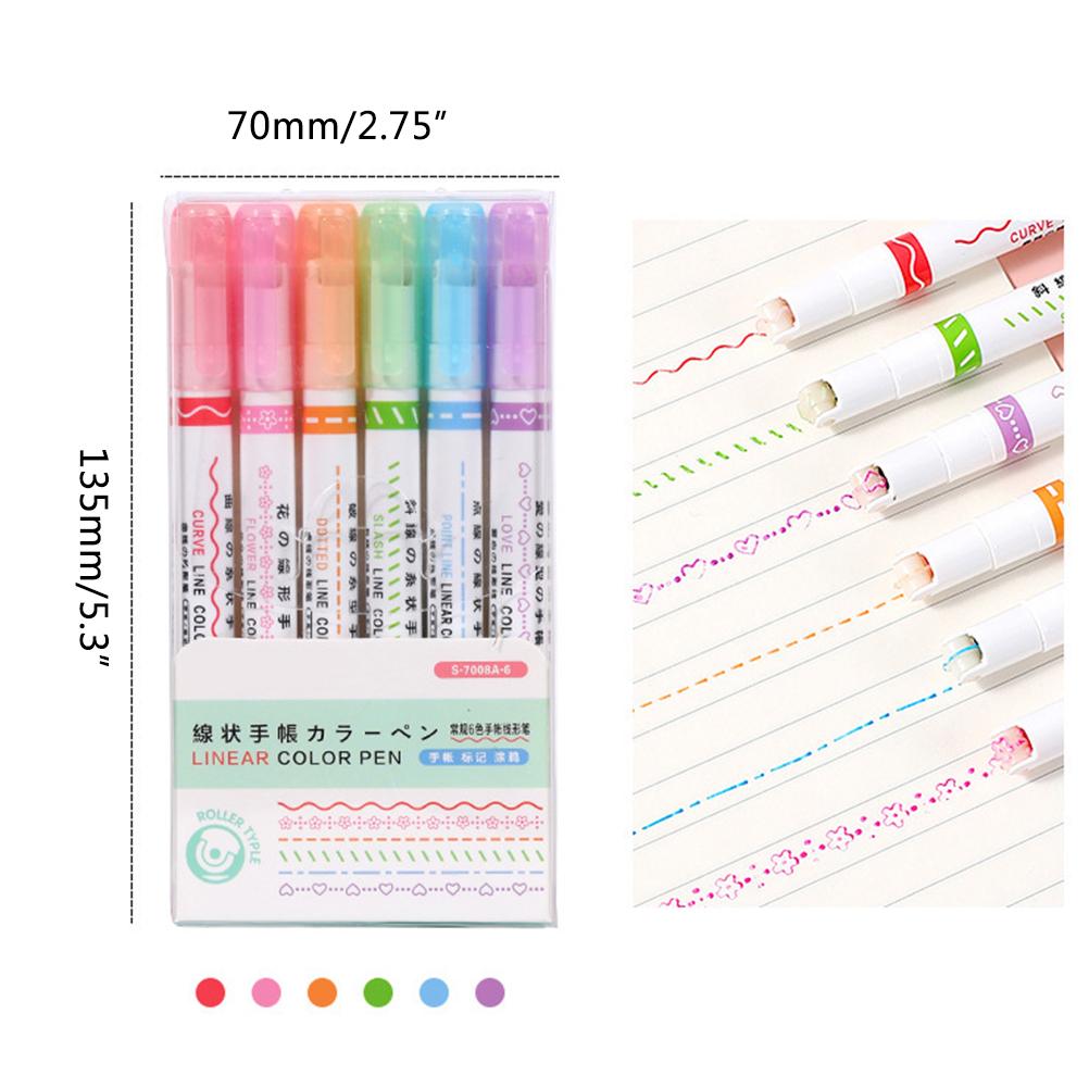 6 Pcs Curve Highlighter Color Marker Pen Liner Color Pen Tip Pens with 6 Different Curve Shapes