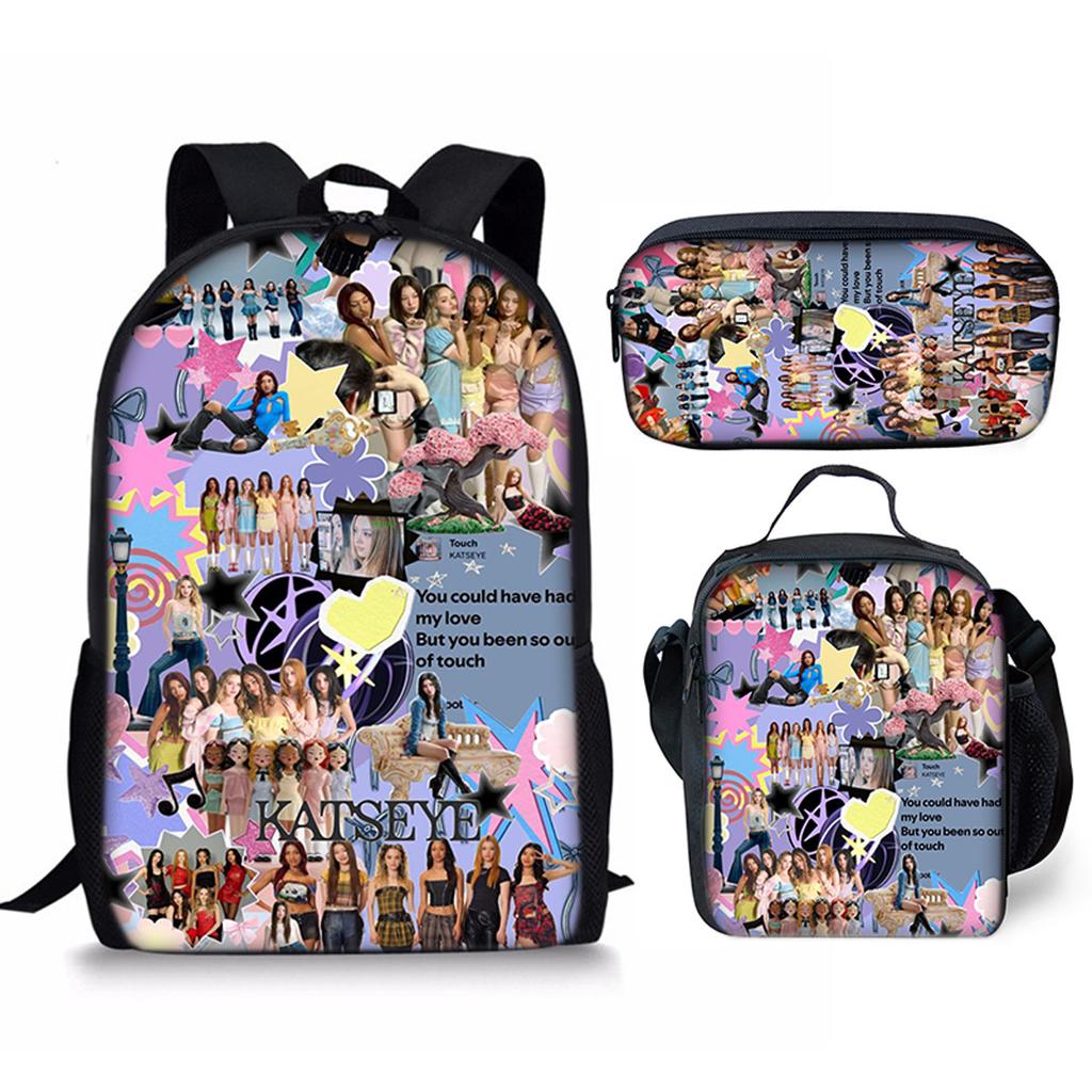 Luxury Popular Funny Novelty Kpop Katseye 3D Print 3pcs/Set pupil School Bags Laptop Daypack Backpack Lunch bag Pencil Case