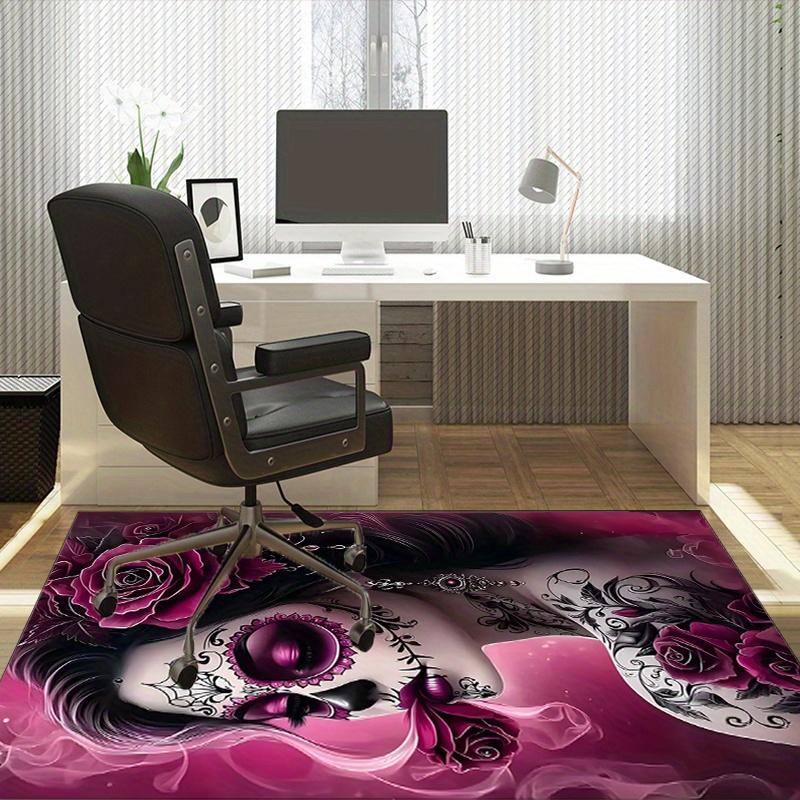 Tag der Toten Zuckerschädel Teppich für Gothic Heimdeko Lebendiges Lila Rose und Spitze Design Rutschfester Teppich maschinenwaschbar