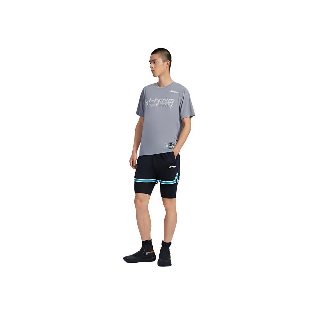 Li Ning Cba Series Logo Letter Print Short Sleeve T-Shirt Men Tops Gray ATSR565-1
