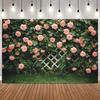 Pink Rose Vine Photography Background Romantically Decorative White Fence with Butterfly for Wedding Baby Shower Birthday Party10