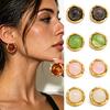 Refined Texture Ear Decor 1 Pair Gemstone Stud Earrings for Women, Gold Plated Round Natural Versatile Seasonal Healing Stone Earrings, Stainless