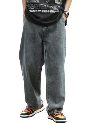 [eternal Cycle] Eternal Cycle Wide Denim Jeans - Men's Denim Pants, Loose Fit, Wide Leg, Baggy Pants, Casual EC-004 (M, Gray)