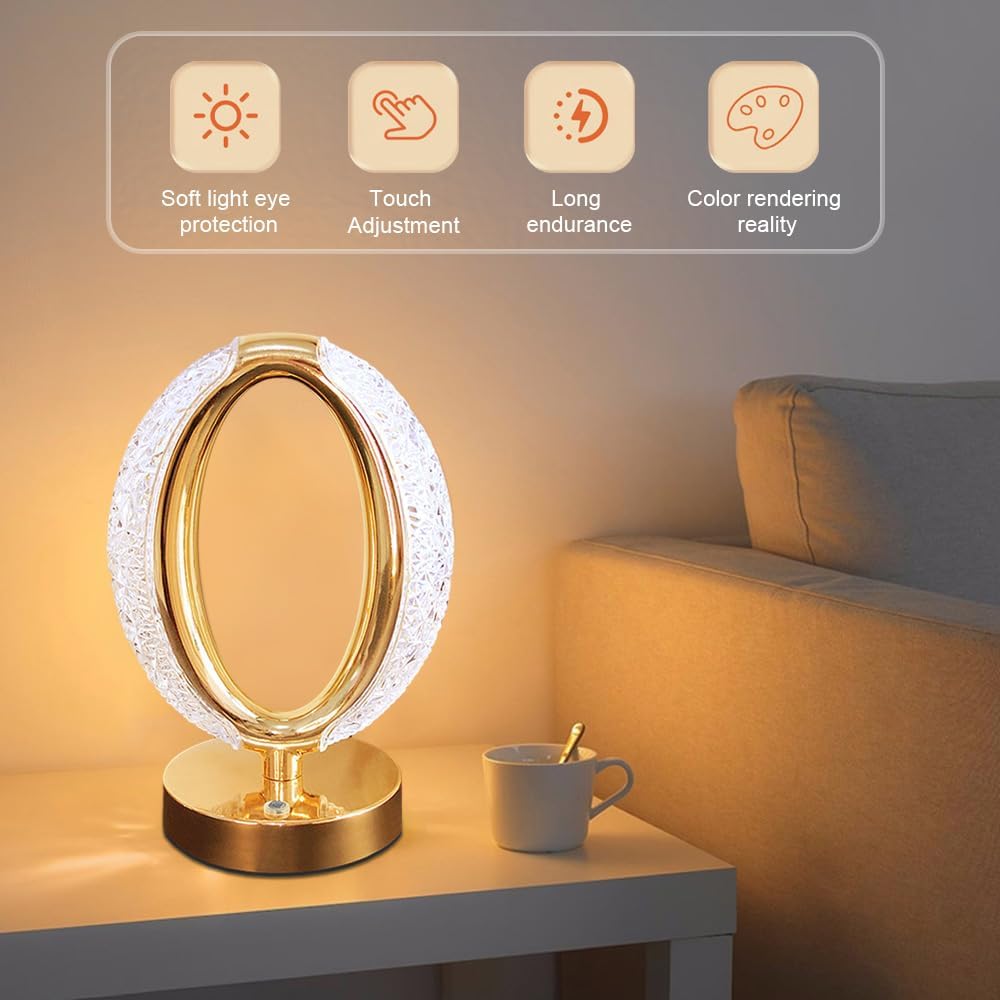 Cordless Crystal Lamp Touch Sensor Control LED Night Light Table Lamp Rechargeable Dimmable Bedroom Decoration Camping Lights