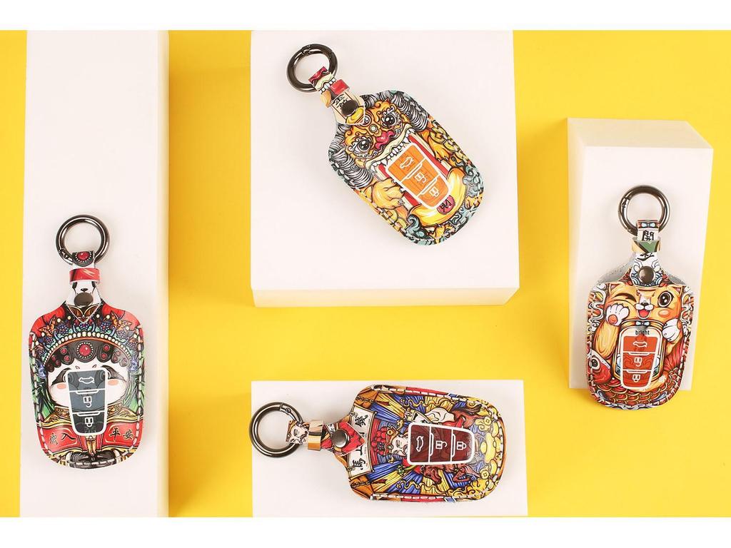 Guochao Handmade Genuine Leather Key Bag for Toyota Custom Gifts