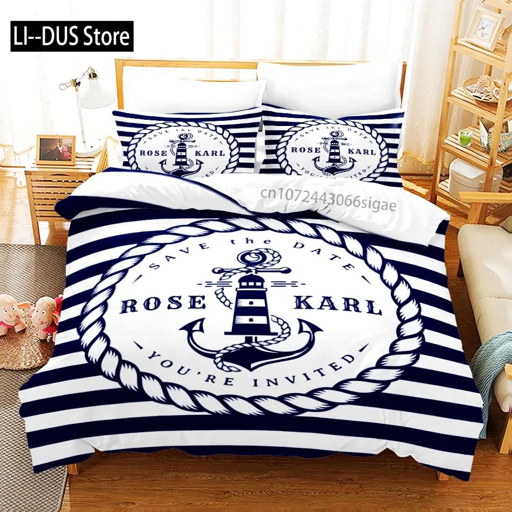 Marine Anchor Pattern Duvet Cover Set Fashion Bedding Set Ultra Soft Quilt Cover And Pillowcases For Kids Teens Boys Bedroom