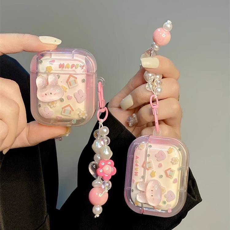 ins girl heart pink rabbit for AirPods Pro protective case apple 1 generation 1 wireless earphone case silicone