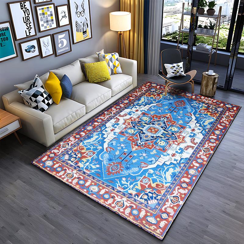 Vintage Style Blue and Red Persian-Inspired Decorative Area Carpet Suitable for use as an anti-slip for living room bedroom sofas