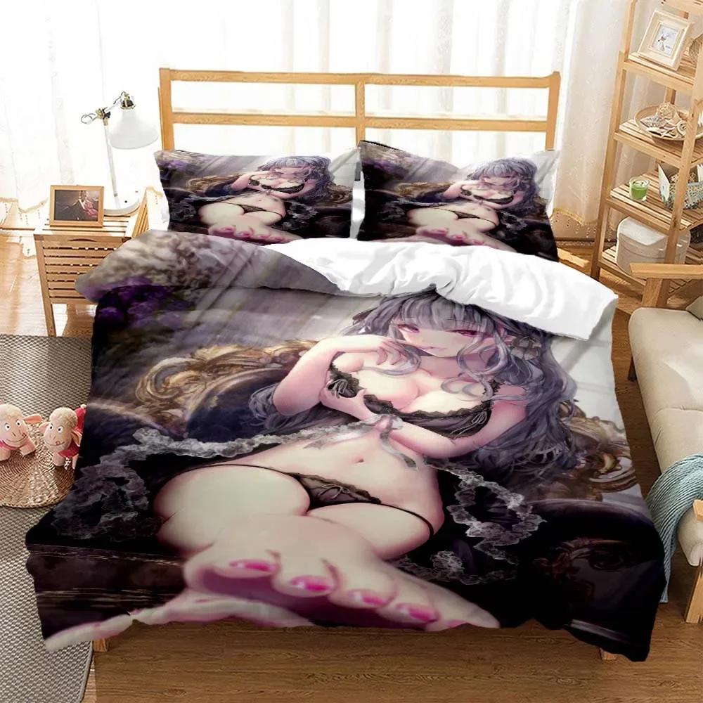 Sexy anime beauty Digital Print Comfortable Duvet Quilt Cover Pillowcase Bedding Set Children Bedroom Decoration Home Textile