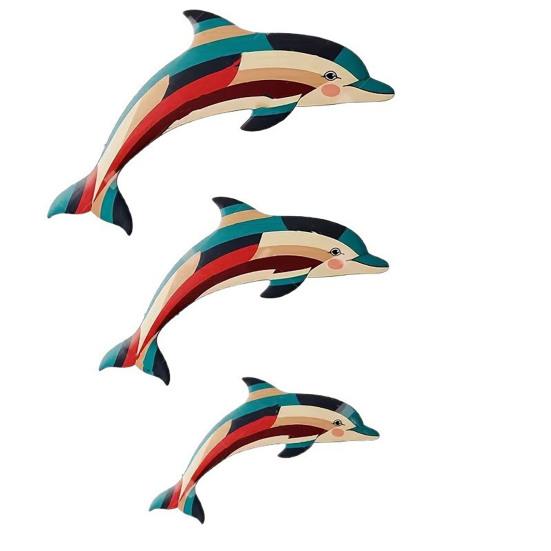 

3Pcs/Set Wooden Geometric Dolphin Wall Decoration Coastal Nautical Home Office Living Room Wall Hanging Ornament Rustic Sea Animal Wall Art Sets