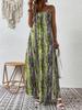 Spring Summer Women Fashion European American Style Printed Suspender Dress