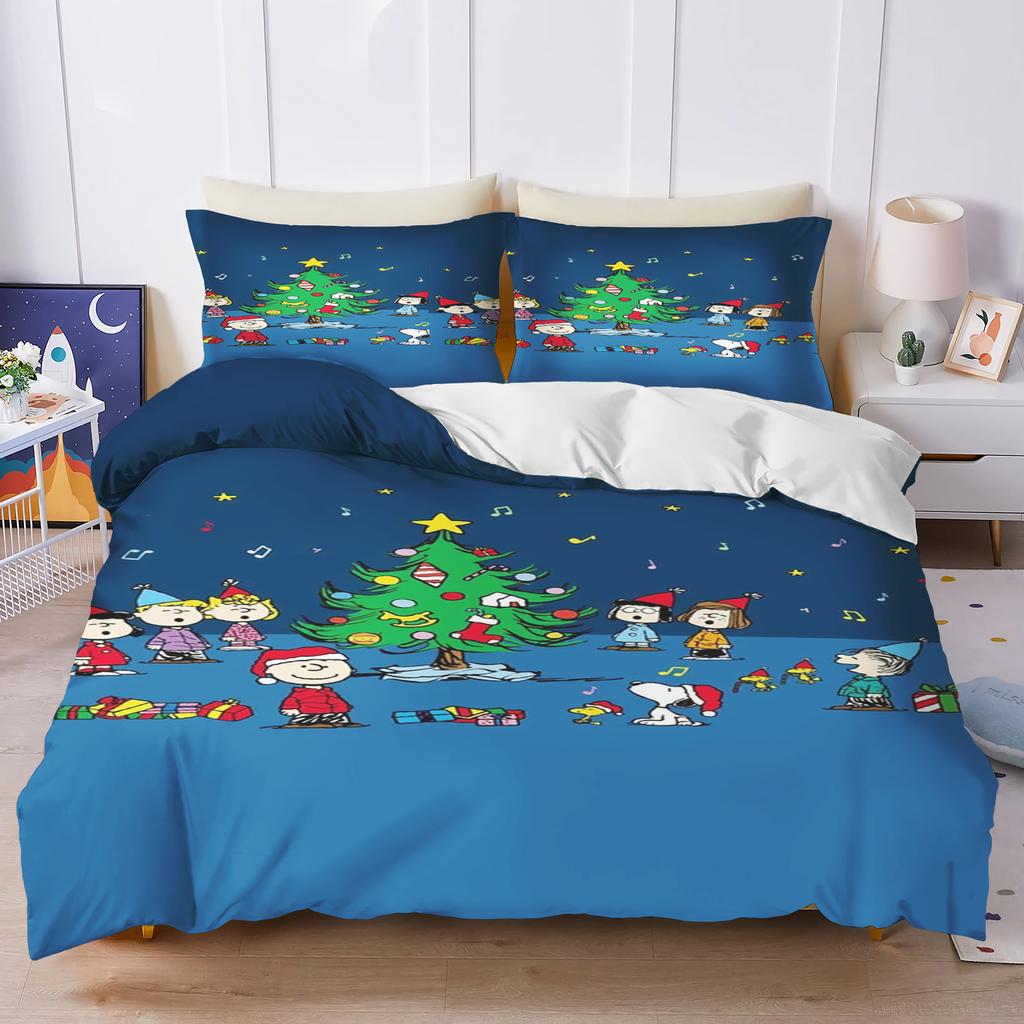 Snoopy Bedroom Anime Duvet Set Bedding King Size Luxury Cover 3-Piece Polyester Christmas Decorations Cute Printed Cartoon Home