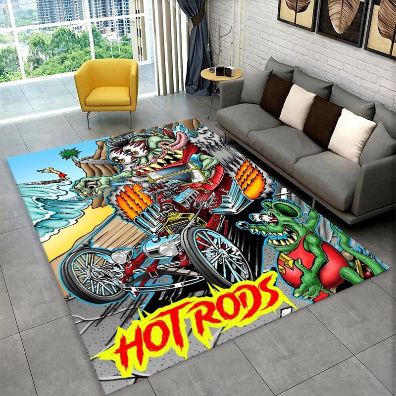 

3D Rat Fink Cartoon Racing Car Moto Sign Carpet Rug for Bedroom Living Room Sofa Doormat Home Decor,Kid Game Area Rug Non-slip 40x60cm