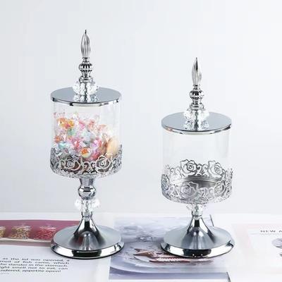 Neues Kristallglas Vorratsglas Silber mit Deckel Vergoldet Aufbewahrung Gold Hochfüßig Süßigkeitenglas Kunst Heimdekoration