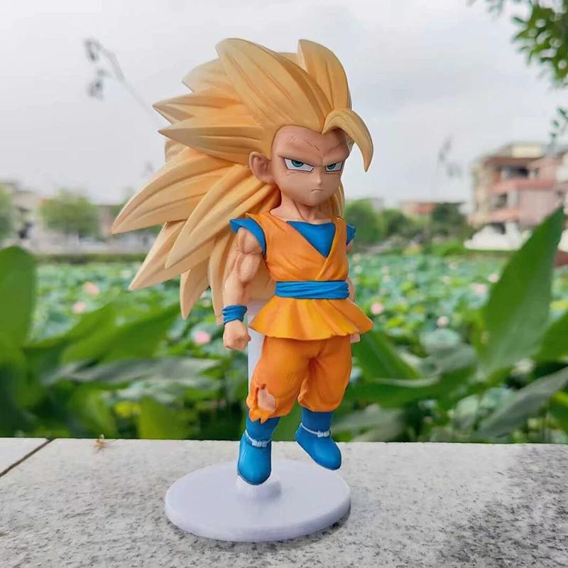 21cm Q Version Dragon Ball Z Super Saiyan 3 Goku Vegeta Chibi Action Figures Car Ornament Model With Stand Anime Toy Decor Gifts