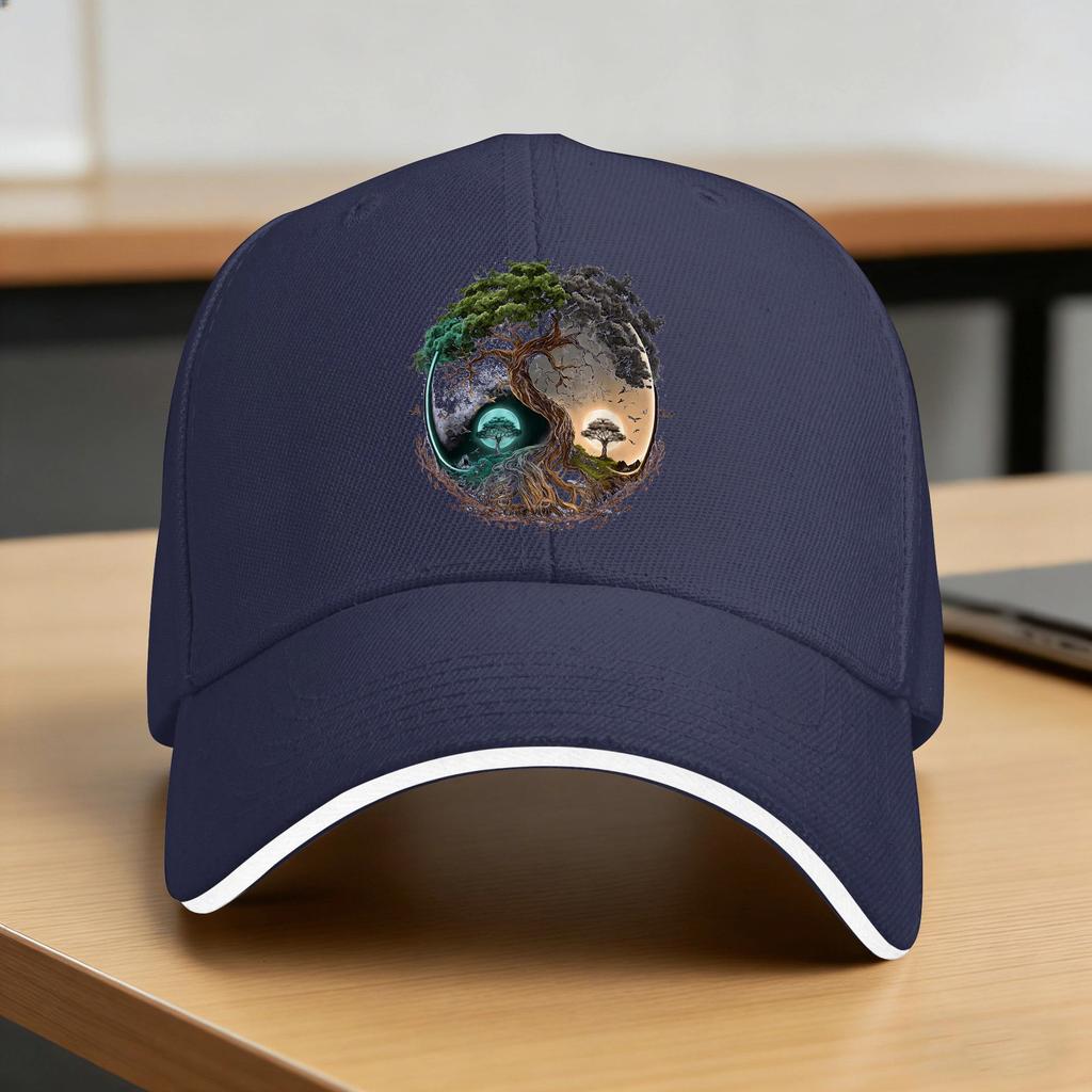 Tree Life Yin Yang Moon Sun Day And Night Bonsai Japanese Casual Baseball Cap Summer Unisex-Teens Y2K Retro Baseball Caps