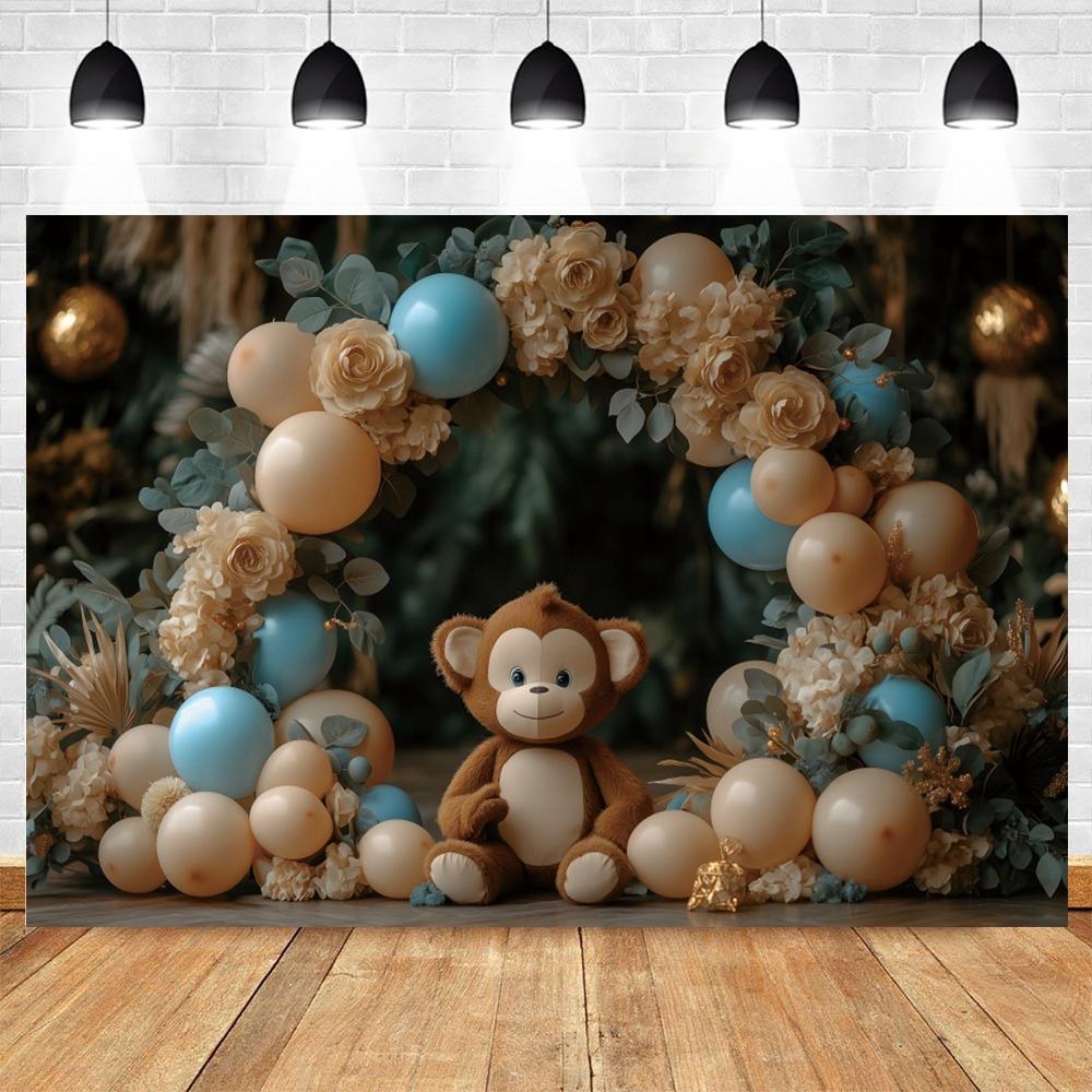 Safari Tropical Jungle Animals Baby 1st Birthday Party Photography Backdrop Wild One Baby Shower Photo Background Photo Studio