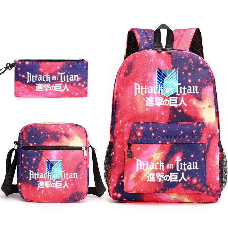 3 Piece School Backpack Set for Students Large Capacity Oxford Cloth Schoolbag with Shoulder Strap and Pencil Case