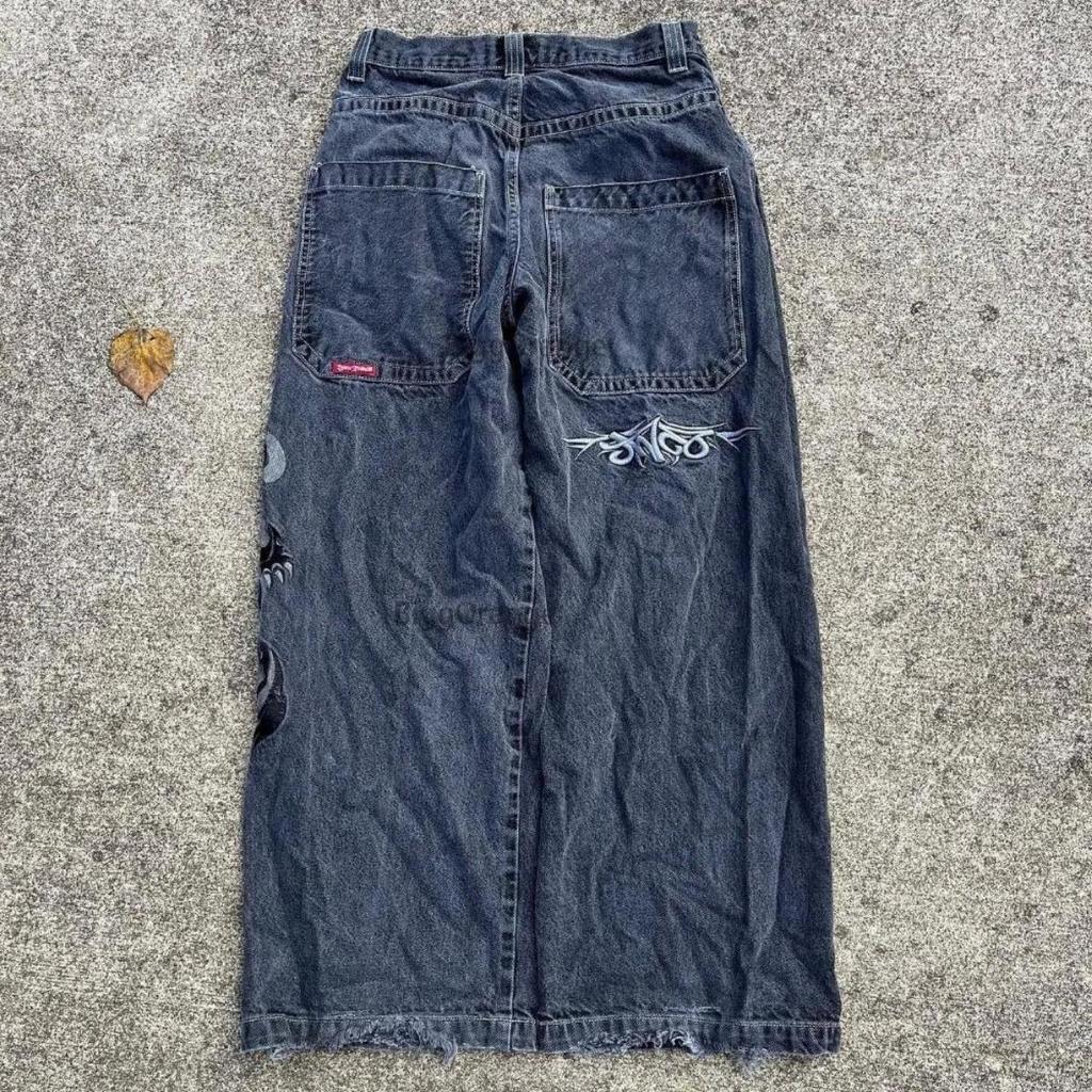 Bestickte Baggy-Jeans, Y2K-Kleidung, Herren und Damen, Harajuku, Hip Hop, bestickte Vintage-Blau-Baggy-Jeans, Low Rise, Hose mit weitem Bein