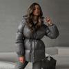 Womens Thick Hooded Cotton Puffer Coat With Drawstring Waist Slim Fit Winter Outerwear Daily Commute