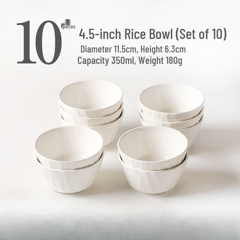ZISIZ Minimalist White Ceramic Rice Bowl Set