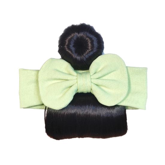 

Baby Wig Hair Band Bowknot Decor Easy to Wear Elastic Hair Band Girls Simulated Headband Hair Accessory зелёный