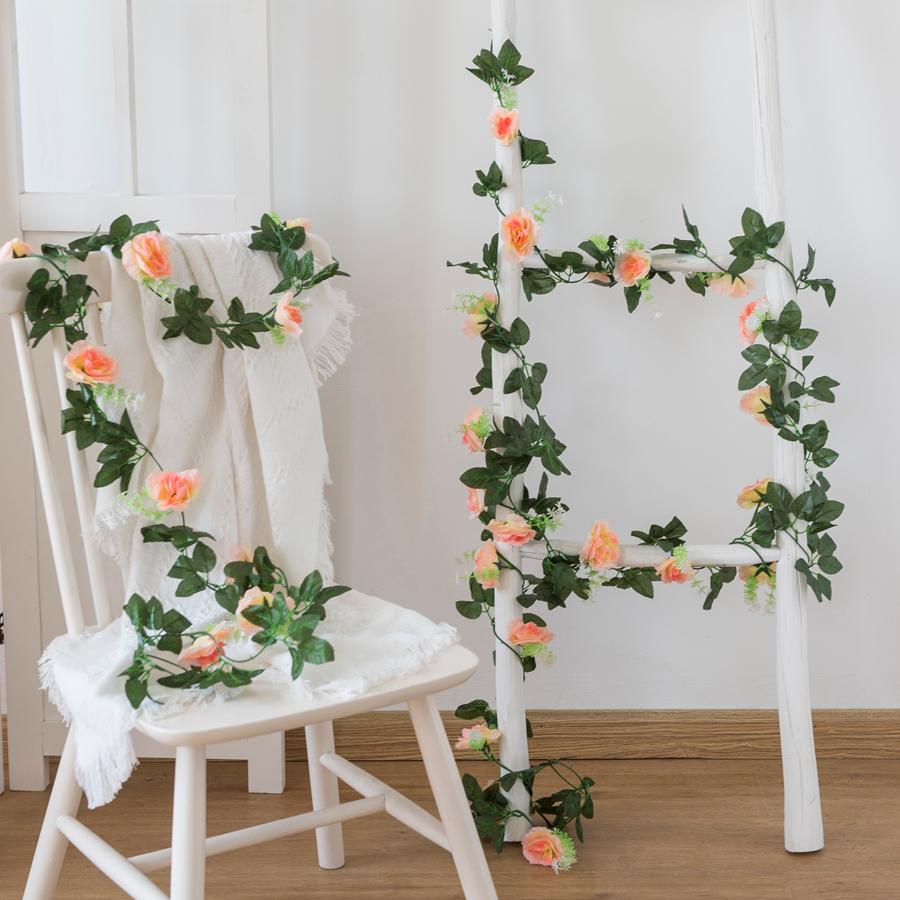 Silk Roses Artificial Vine Hanging Flowers for Wall Christmas Rattan Fake Plants Leaves Garland Outdoor Wedding Home Decoration