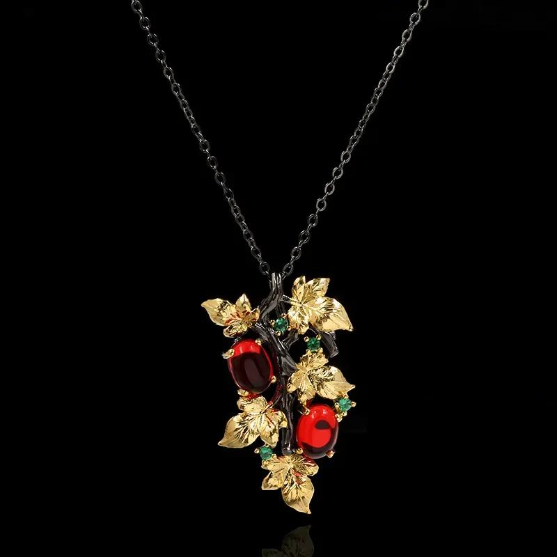 New Style 925  Ladies Pendant Necklace Winding Branches Ruby Flower Clavicle Chain Elegant All-match Sweater Chain