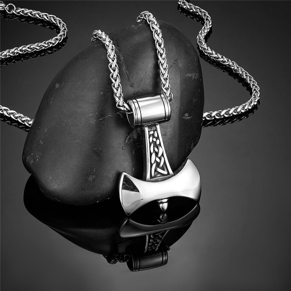 

Vikings Axe Anchor Necklaces Men Titanium Steel Gold Color Norse Rune Hammer Amulet Pendant Self-defense Never Fade Male Jewelry 60CM