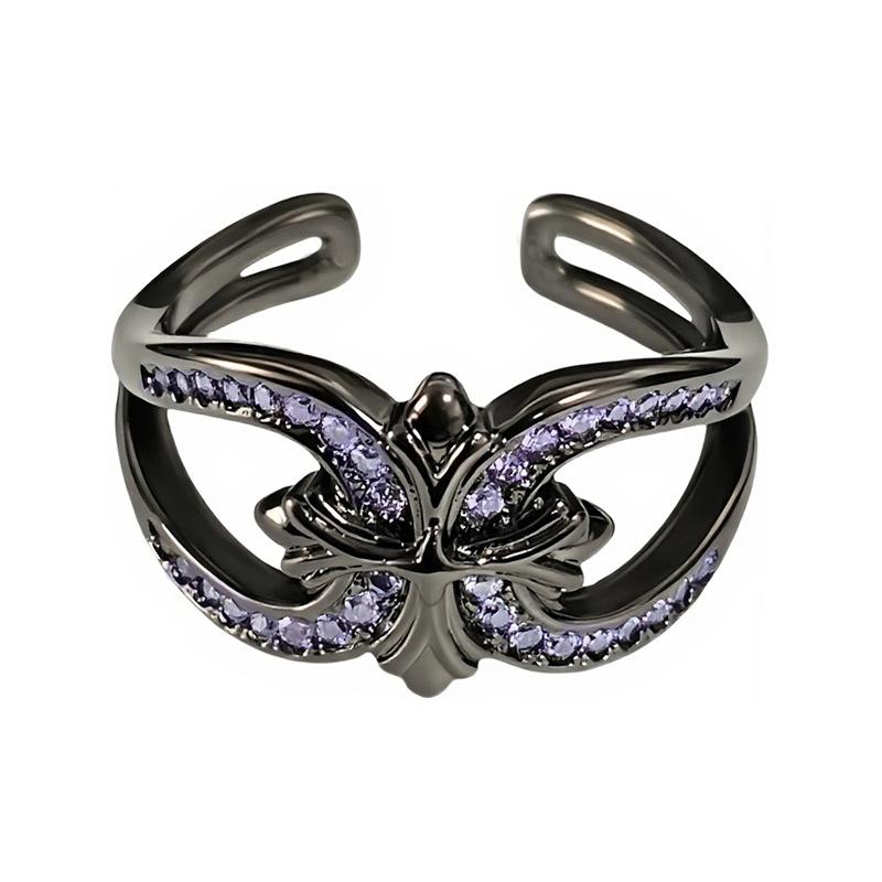 Iris Butterfly Thorn Love Dark Personality Zir*****Pen Ring Purple Diamond Stacked Wearing Niche Punk Ring Woman