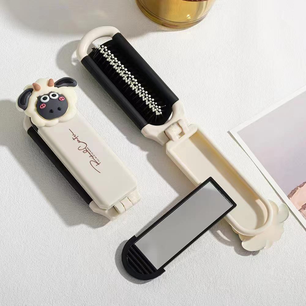 Portable Folding Airbag Cushion Comb with Mirror - Massage & Hairdressing Tool